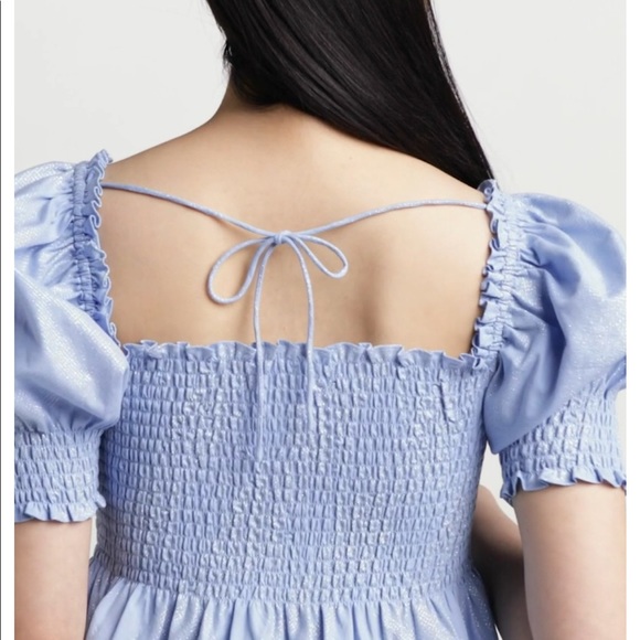 Athena Mini/Short Nap Dress blue shimmer bridal lounge cotton XS 0/2 - Picture 3 of 5